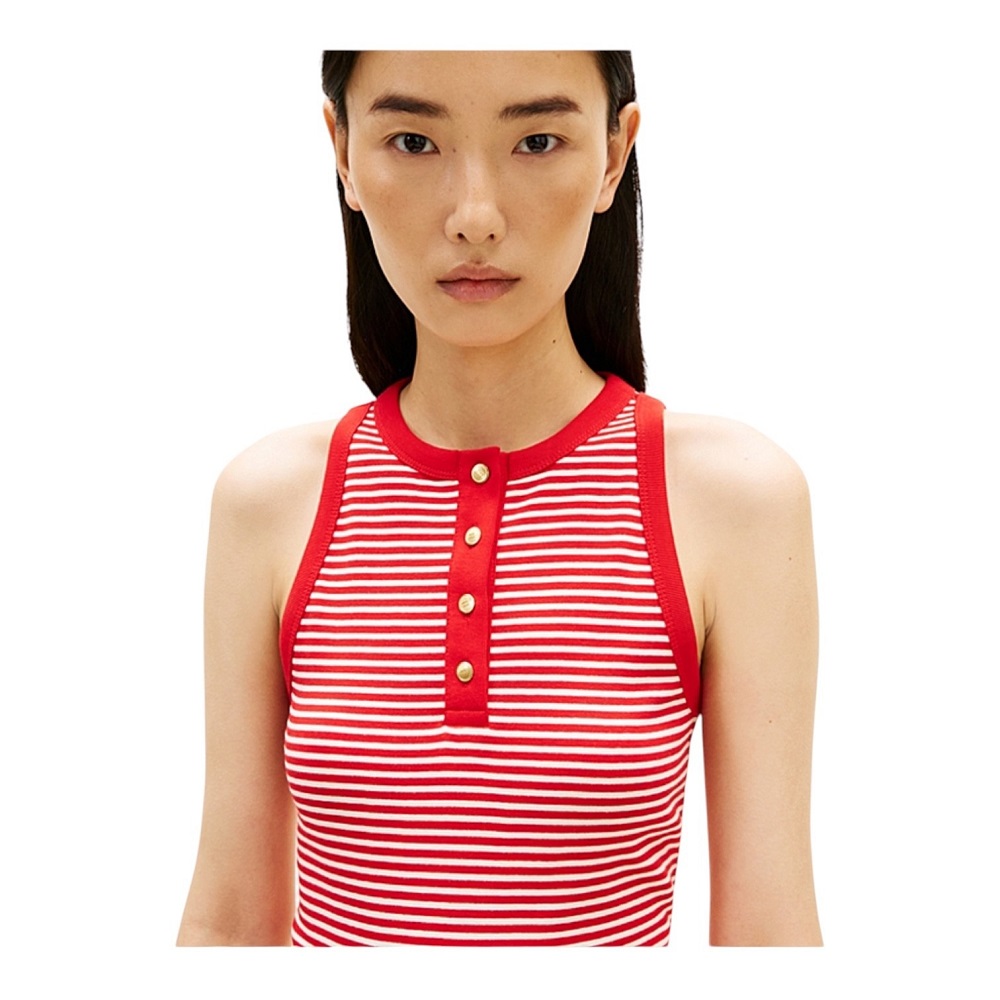 TOMMY HILFIGER</br>Tommy Hilfiger WW0WW49251-0EY Γυναικείο Τοπ Κόκκινο/Εκρού Gold Button Henley Top