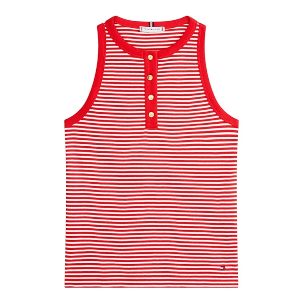 TOMMY HILFIGER</br>Tommy Hilfiger WW0WW49251-0EY Γυναικείο Τοπ Κόκκινο/Εκρού Gold Button Henley Top