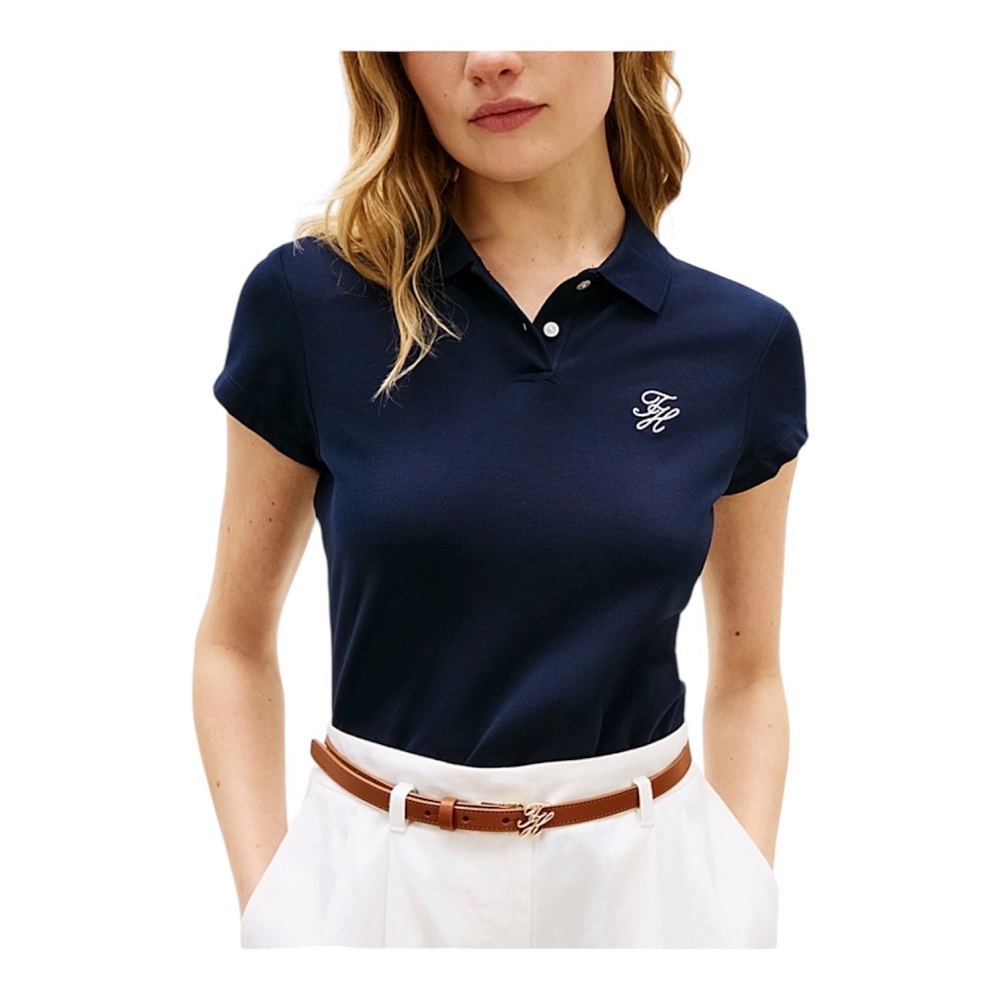 TOMMY HILFIGER</br>Tommy Hilfiger WW0WW49259-C1G Γυναικείο Polo Μπλε Th Script Slim Ss TOMMY HILFIGER</br>Tommy Hilfiger WW0WW49259-C1G Γυναικείο Polo Μπλε Th Script Slim Ss