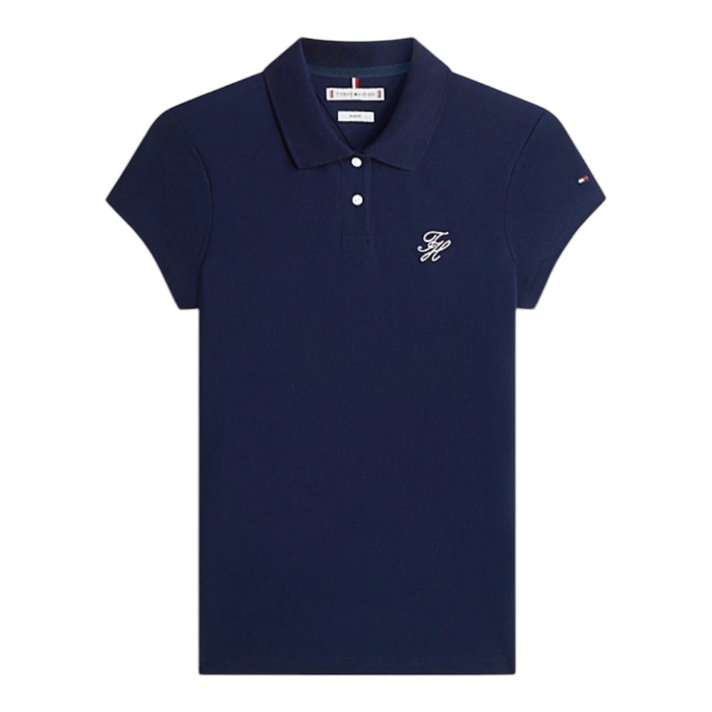 TOMMY HILFIGER</br>Tommy Hilfiger WW0WW49259-C1G Γυναικείο Polo Μπλε Th Script Slim Ss TOMMY HILFIGER</br>Tommy Hilfiger WW0WW49259-C1G Γυναικείο Polo Μπλε Th Script Slim Ss