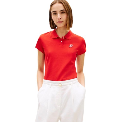 Tommy Hilfiger WW0WW49259-SNE Γυναικείο Polo Κόκκινο Th Script Slim Ss 