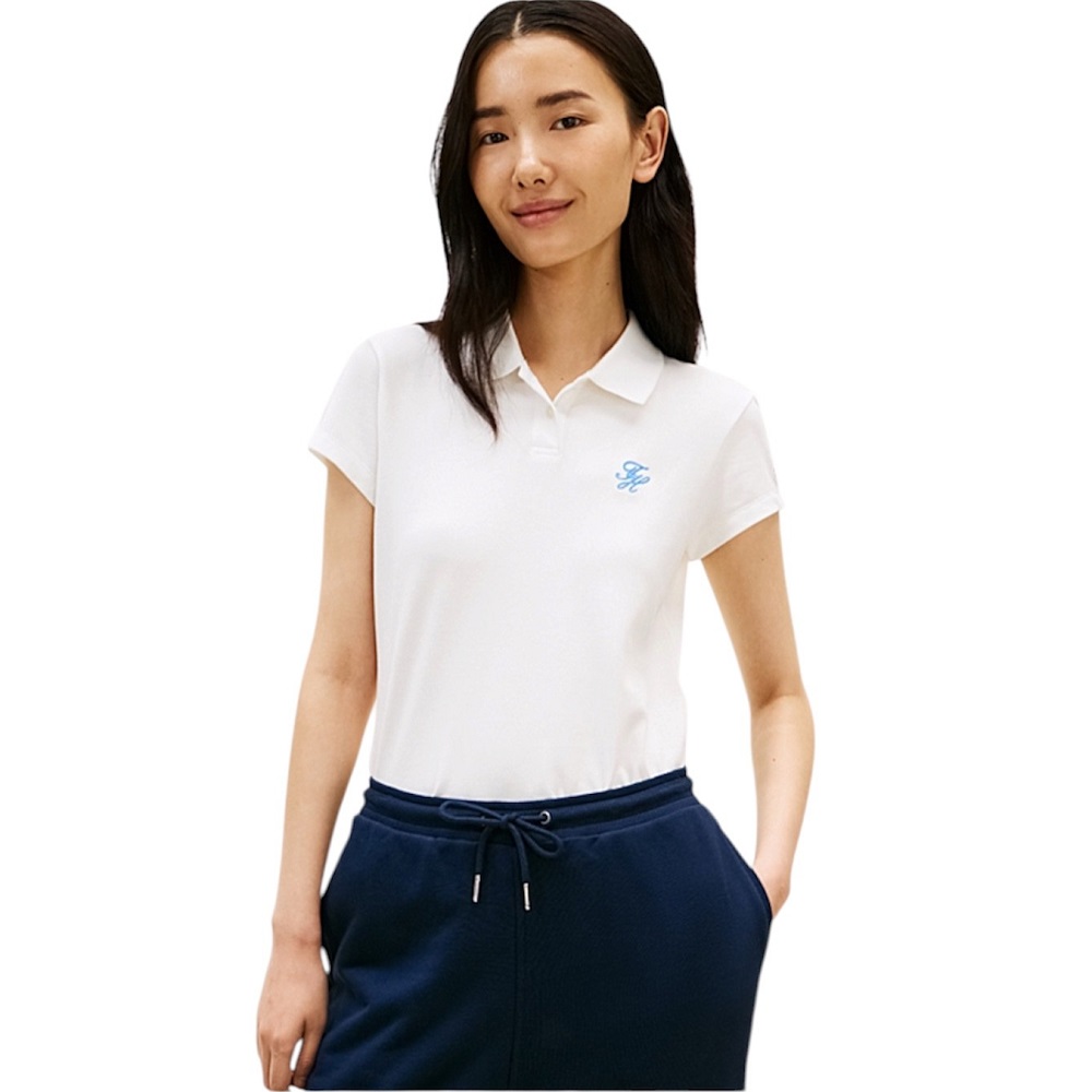 TOMMY HILFIGER</br>Tommy Hilfiger WW0WW49259-YBL Γυναικείο Polo Εκρού Th Script Slim Ss TOMMY HILFIGER</br>Tommy Hilfiger WW0WW49259-YBL Γυναικείο Polo Εκρού Th Script Slim Ss