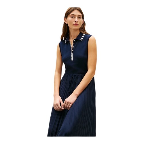 Tommy Hilfiger WW0WW49621-C1G Γυναικείο Φόρεμα Μπλε 1985 Pleated Polo Dress Ns
