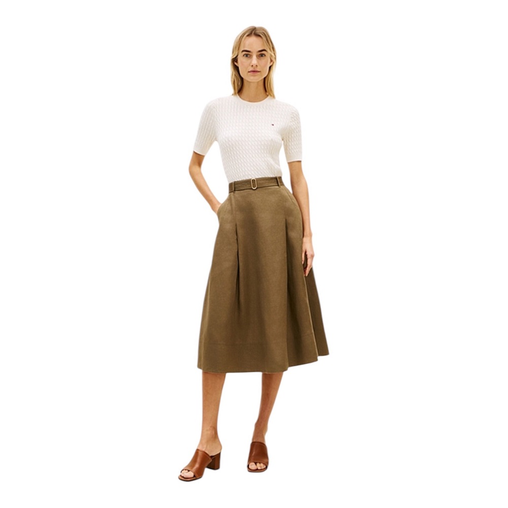 TOMMY HILFIGER</br>Tommy Hilfiger WW0WW49651-RBU Γυναικεία Φούστα Χακί Linen Utility Midi Skirt