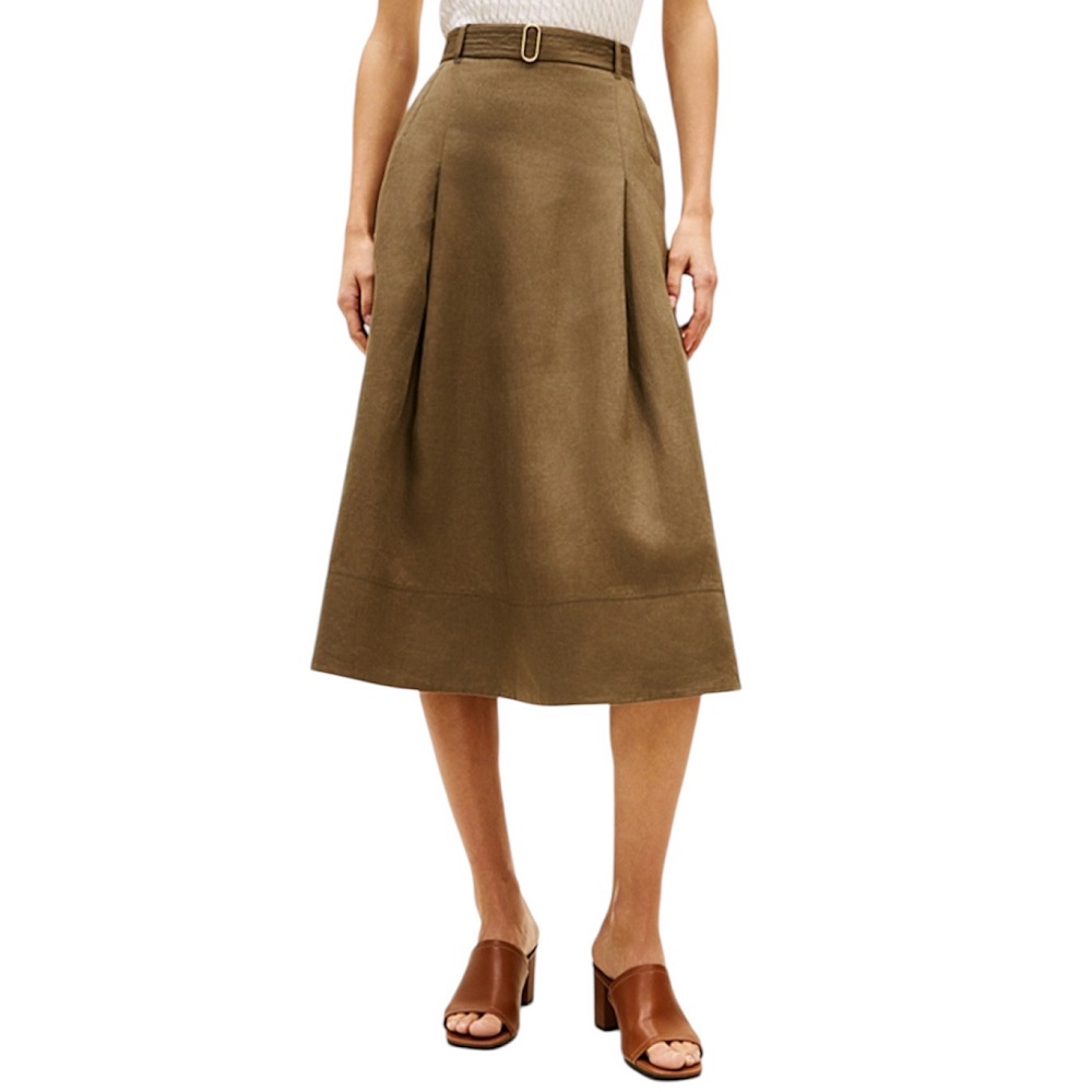 TOMMY HILFIGER</br>Tommy Hilfiger WW0WW49651-RBU Γυναικεία Φούστα Χακί Linen Utility Midi Skirt