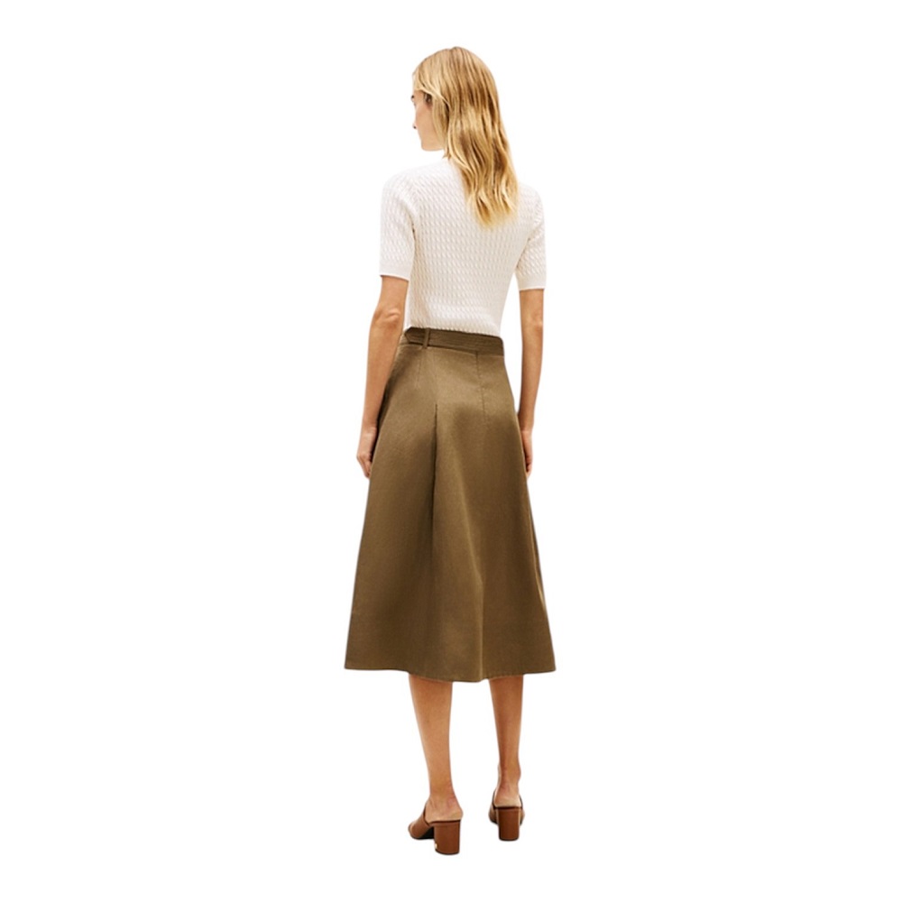 TOMMY HILFIGER</br>Tommy Hilfiger WW0WW49651-RBU Γυναικεία Φούστα Χακί Linen Utility Midi Skirt