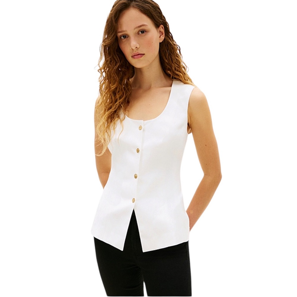 TOMMY HILFIGER</br>Tommy Hilfiger WW0WW49765-YCF Γυναικείο Γιλέκο Λευκό Linen Blend Vest