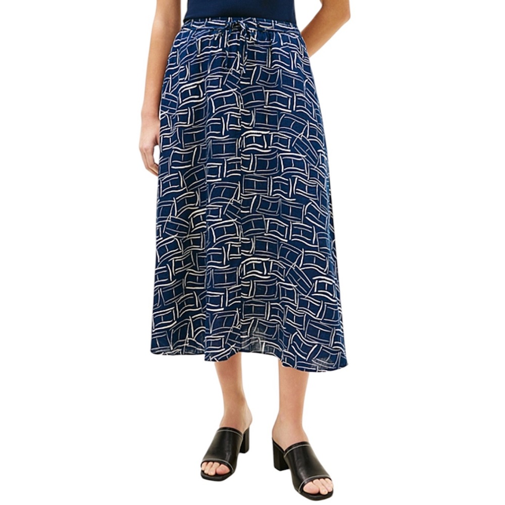 TOMMY HILFIGER</br>Tommy Hilfiger WW0WW50753-OGV Γυναικεία Φούστα Μπλε Ess Linen Flare Midi Skirt