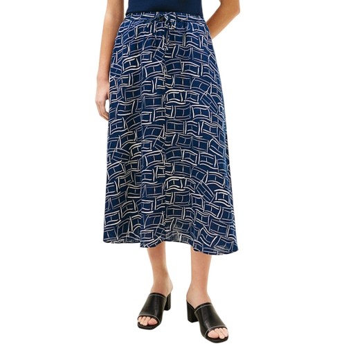 Tommy Hilfiger WW0WW50753-OGV Γυναικεία Φούστα Μπλε Ess Linen Flare Midi Skirt