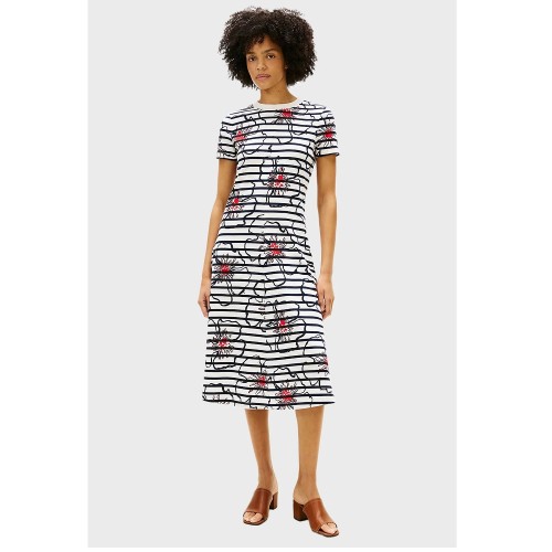 Tommy Hilfiger WW0WW50825-0X6 Γυναικείο Φόρεμα Εκρού/Μπλε Interlock F&F Midi Dress