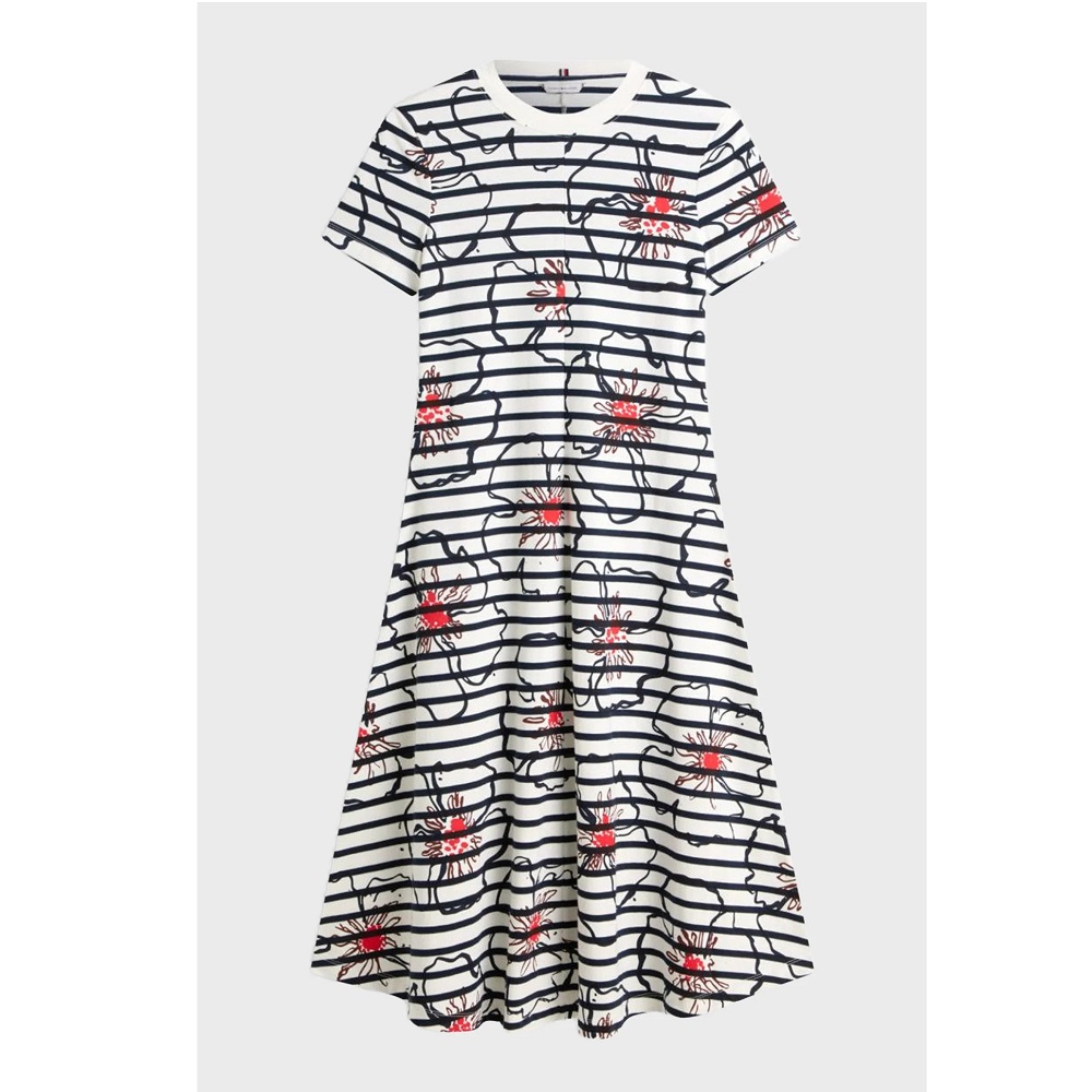 TOMMY HILFIGER</br>Tommy Hilfiger WW0WW50825-0X6 Γυναικείο Φόρεμα Εκρού/Μπλε Interlock F&F Midi Dress TOMMY HILFIGER</br>Tommy Hilfiger WW0WW50825-0X6 Γυναικείο Φόρεμα Εκρού/Μπλε Interlock F&F Midi Dress