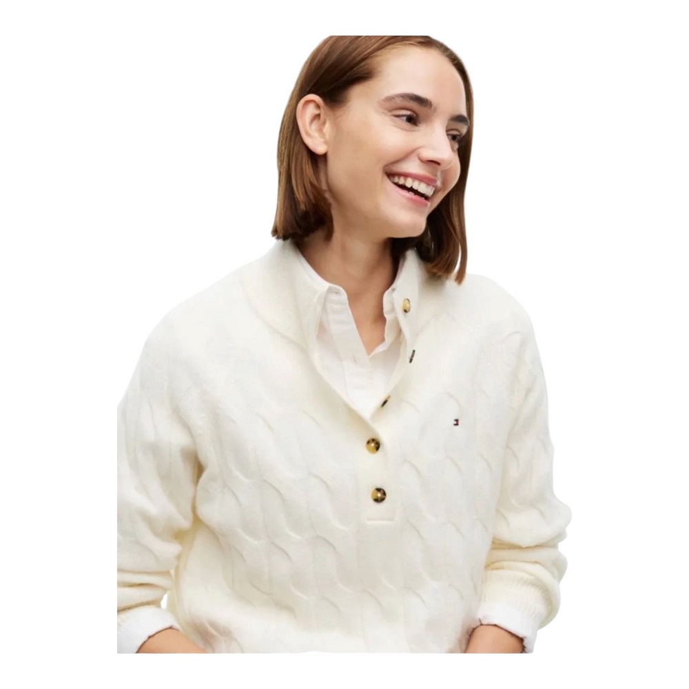 TOMMY HILFIGER</br>Tommy Hilfiger Soft Wool Cable Mk-nk Henley WW0WW52189-Z00 Γυναικείο Πουλόβερ Εκρού TOMMY HILFIGER</br>Tommy Hilfiger Soft Wool Cable Mk-nk Henley WW0WW52189-Z00 Γυναικείο Πουλόβερ Εκρού