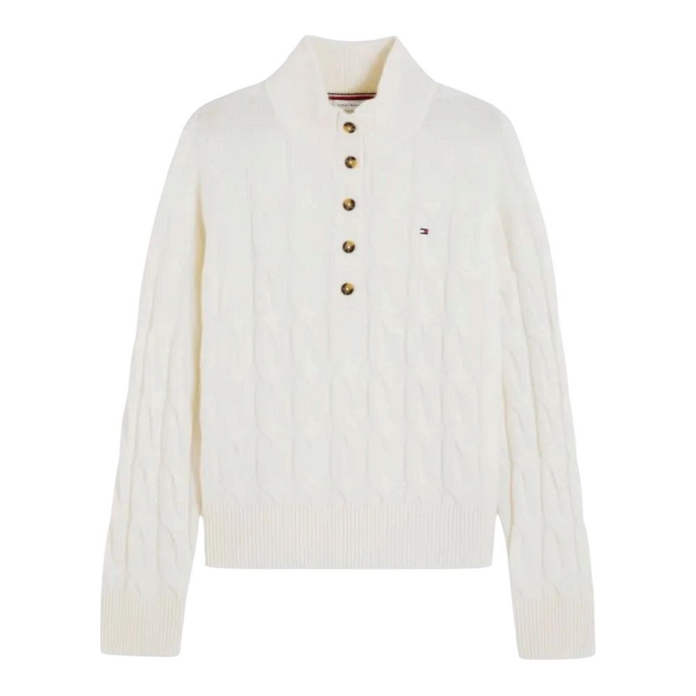 TOMMY HILFIGER</br>Tommy Hilfiger Soft Wool Cable Mk-nk Henley WW0WW52189-Z00 Γυναικείο Πουλόβερ Εκρού TOMMY HILFIGER</br>Tommy Hilfiger Soft Wool Cable Mk-nk Henley WW0WW52189-Z00 Γυναικείο Πουλόβερ Εκρού