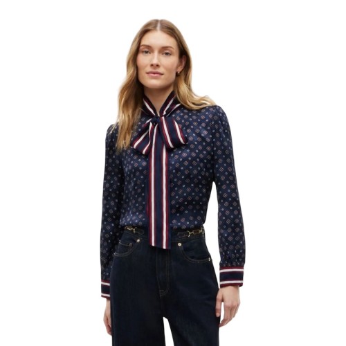 Tommy Hilfiger Fluid Jacquard Tie Detail Shirt WW0WW52238-0G8 Γυναικείο Πουκάμισο Μπλε