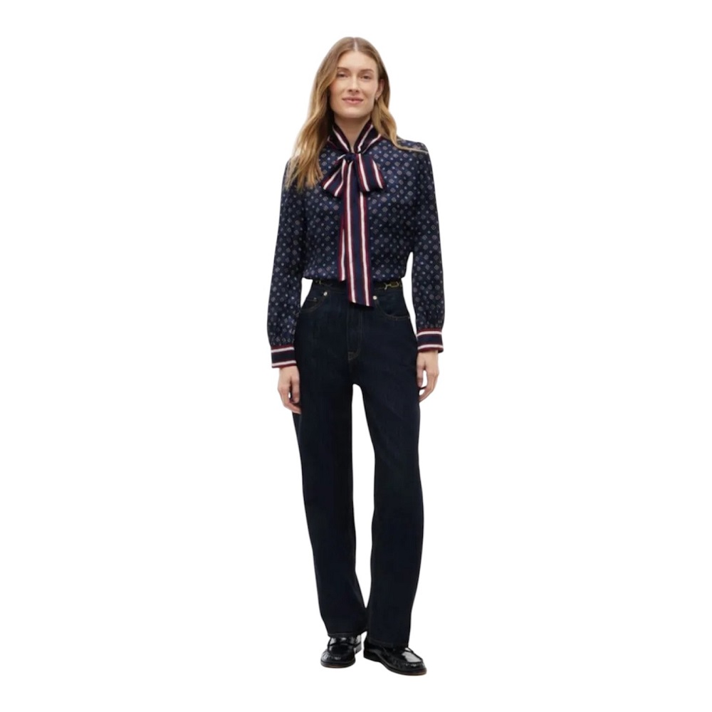 TOMMY HILFIGER</br>Tommy Hilfiger Fluid Jacquard Tie Detail Shirt WW0WW52238-0G8 Γυναικείο Πουκάμισο Μπλε TOMMY HILFIGER</br>Tommy Hilfiger Fluid Jacquard Tie Detail Shirt WW0WW52238-0G8 Γυναικείο Πουκάμισο Μπλε