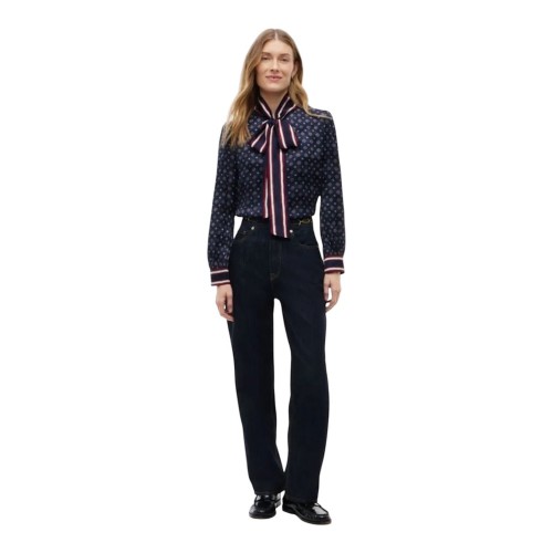 Tommy Hilfiger Fluid Jacquard Tie Detail Shirt WW0WW52238-0G8 Γυναικείο Πουκάμισο Μπλε Tommy Hilfiger Fluid Jacquard Tie Detail Shirt WW0WW52238-0G8 Γυναικείο Πουκάμισο Μπλε