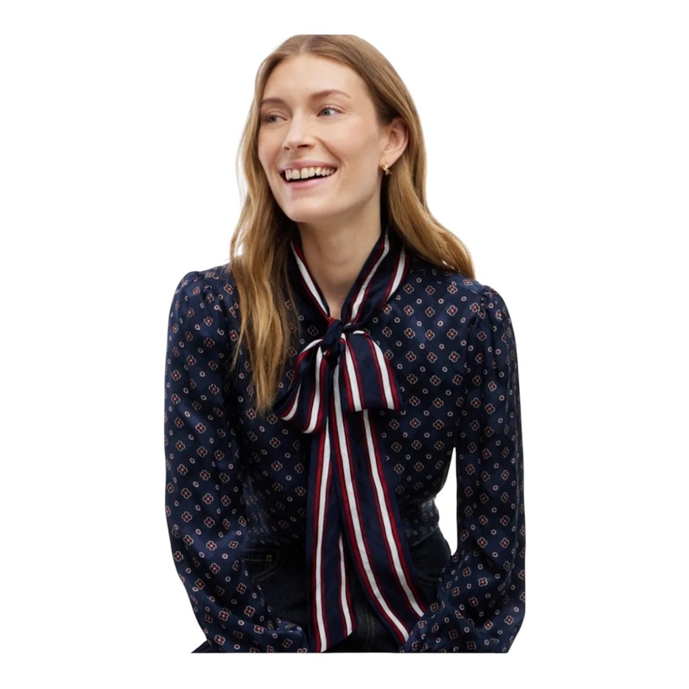 TOMMY HILFIGER</br>Tommy Hilfiger Fluid Jacquard Tie Detail Shirt WW0WW52238-0G8 Γυναικείο Πουκάμισο Μπλε TOMMY HILFIGER</br>Tommy Hilfiger Fluid Jacquard Tie Detail Shirt WW0WW52238-0G8 Γυναικείο Πουκάμισο Μπλε