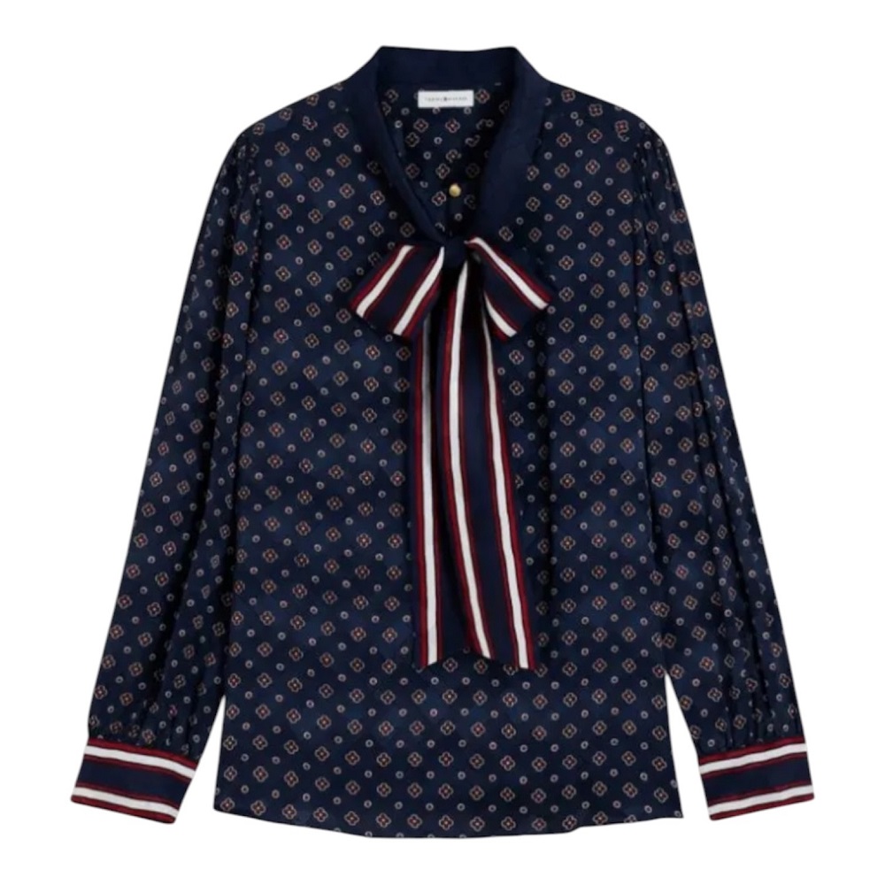 TOMMY HILFIGER</br>Tommy Hilfiger Fluid Jacquard Tie Detail Shirt WW0WW52238-0G8 Γυναικείο Πουκάμισο Μπλε TOMMY HILFIGER</br>Tommy Hilfiger Fluid Jacquard Tie Detail Shirt WW0WW52238-0G8 Γυναικείο Πουκάμισο Μπλε