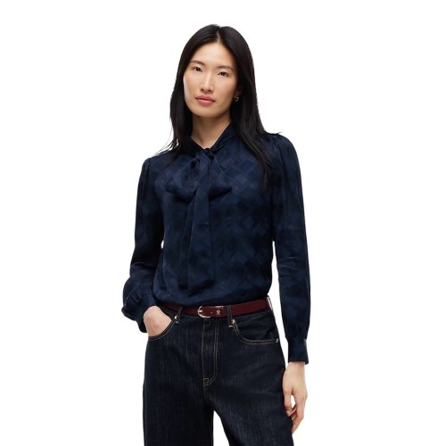 Tommy Hilfiger Fluid Jacquard Tie Detail Shirt WW0WW52238-C1G Γυναικείο Πουκάμισο Μπλε 