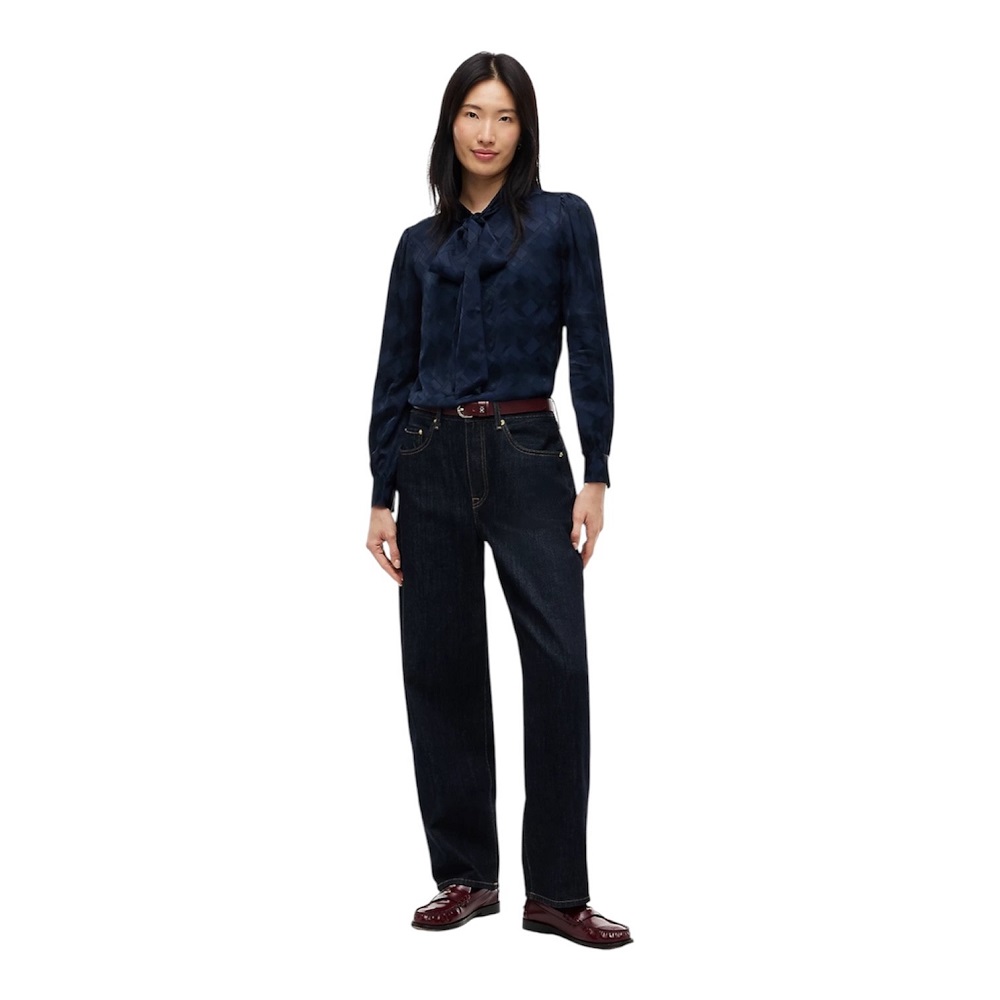 TOMMY HILFIGER</br>Tommy Hilfiger Fluid Jacquard Tie Detail Shirt WW0WW52238-C1G Γυναικείο Πουκάμισο Μπλε TOMMY HILFIGER</br>Tommy Hilfiger Fluid Jacquard Tie Detail Shirt WW0WW52238-C1G Γυναικείο Πουκάμισο Μπλε