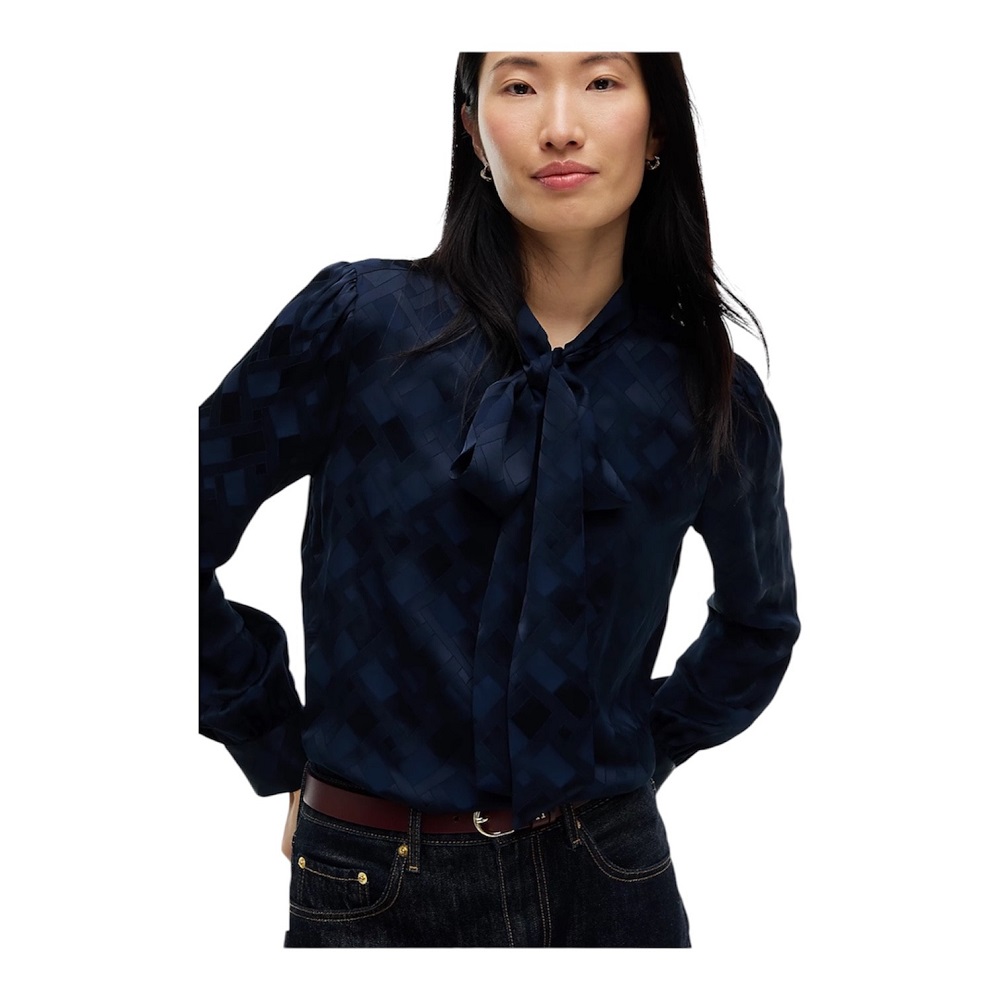 TOMMY HILFIGER</br>Tommy Hilfiger Fluid Jacquard Tie Detail Shirt WW0WW52238-C1G Γυναικείο Πουκάμισο Μπλε TOMMY HILFIGER</br>Tommy Hilfiger Fluid Jacquard Tie Detail Shirt WW0WW52238-C1G Γυναικείο Πουκάμισο Μπλε