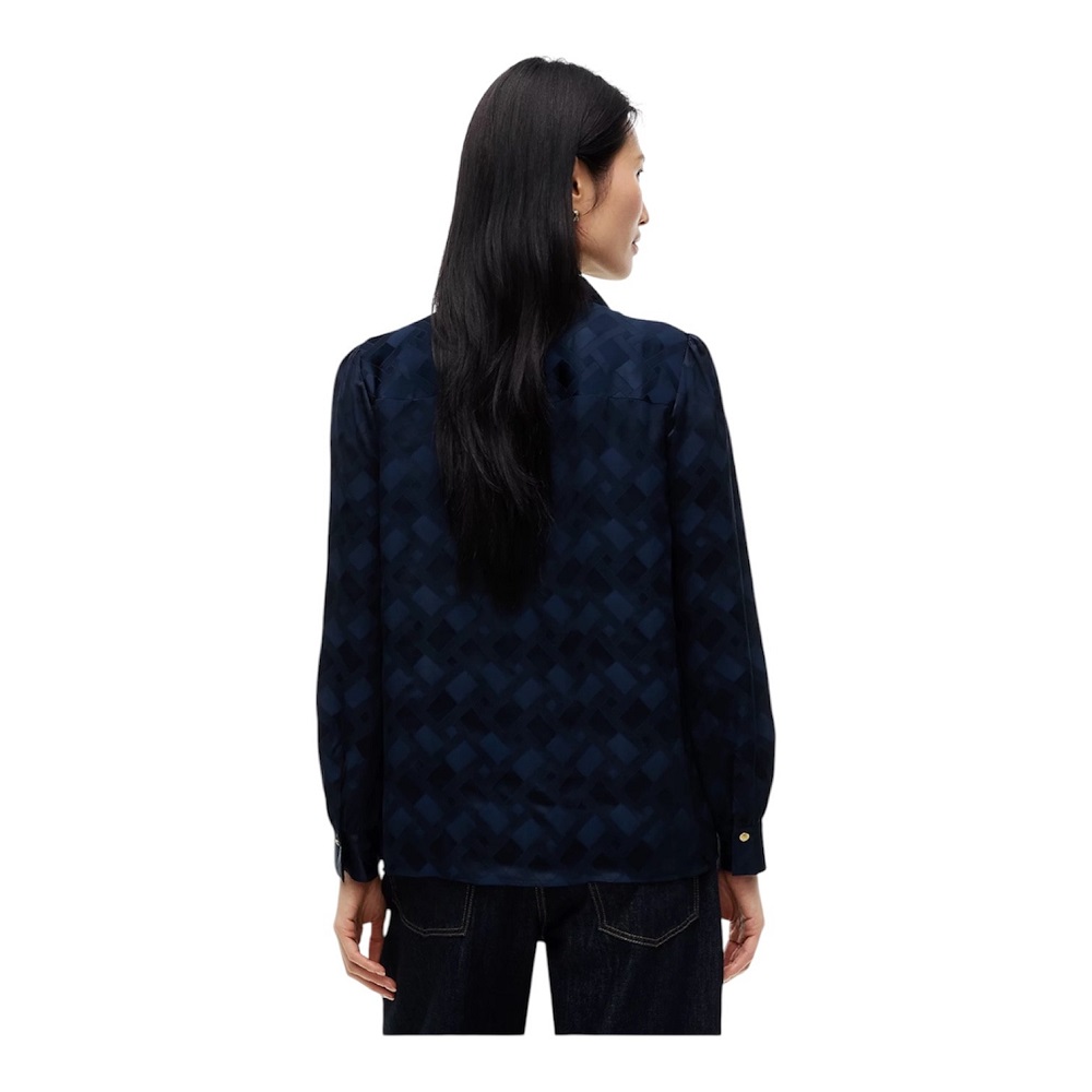 TOMMY HILFIGER</br>Tommy Hilfiger Fluid Jacquard Tie Detail Shirt WW0WW52238-C1G Γυναικείο Πουκάμισο Μπλε TOMMY HILFIGER</br>Tommy Hilfiger Fluid Jacquard Tie Detail Shirt WW0WW52238-C1G Γυναικείο Πουκάμισο Μπλε