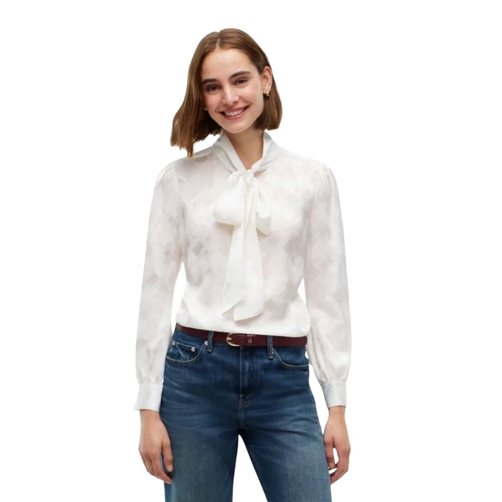 TOMMY HILFIGER</br>Tommy Hilfiger Fluid Jacquard Tie Detail Shirt WW0WW52238-YA8 Γυναικείο Πουκάμισο Εκρού TOMMY HILFIGER</br>Tommy Hilfiger Fluid Jacquard Tie Detail Shirt WW0WW52238-YA8 Γυναικείο Πουκάμισο Εκρού