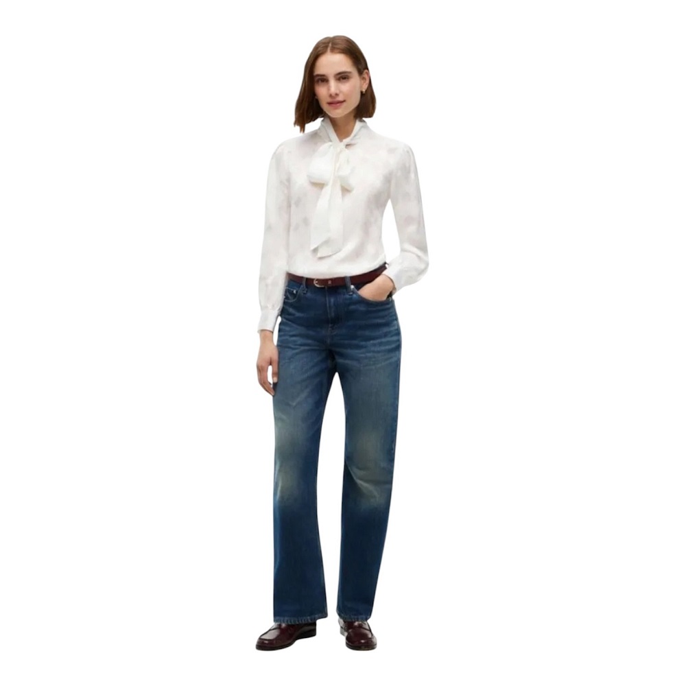 TOMMY HILFIGER</br>Tommy Hilfiger Fluid Jacquard Tie Detail Shirt WW0WW52238-YA8 Γυναικείο Πουκάμισο Εκρού TOMMY HILFIGER</br>Tommy Hilfiger Fluid Jacquard Tie Detail Shirt WW0WW52238-YA8 Γυναικείο Πουκάμισο Εκρού