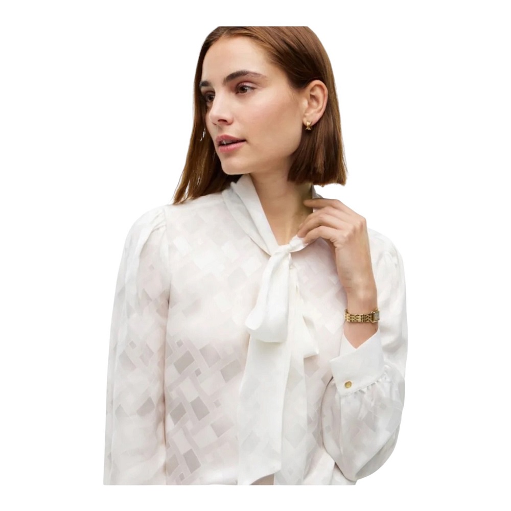 TOMMY HILFIGER</br>Tommy Hilfiger Fluid Jacquard Tie Detail Shirt WW0WW52238-YA8 Γυναικείο Πουκάμισο Εκρού TOMMY HILFIGER</br>Tommy Hilfiger Fluid Jacquard Tie Detail Shirt WW0WW52238-YA8 Γυναικείο Πουκάμισο Εκρού