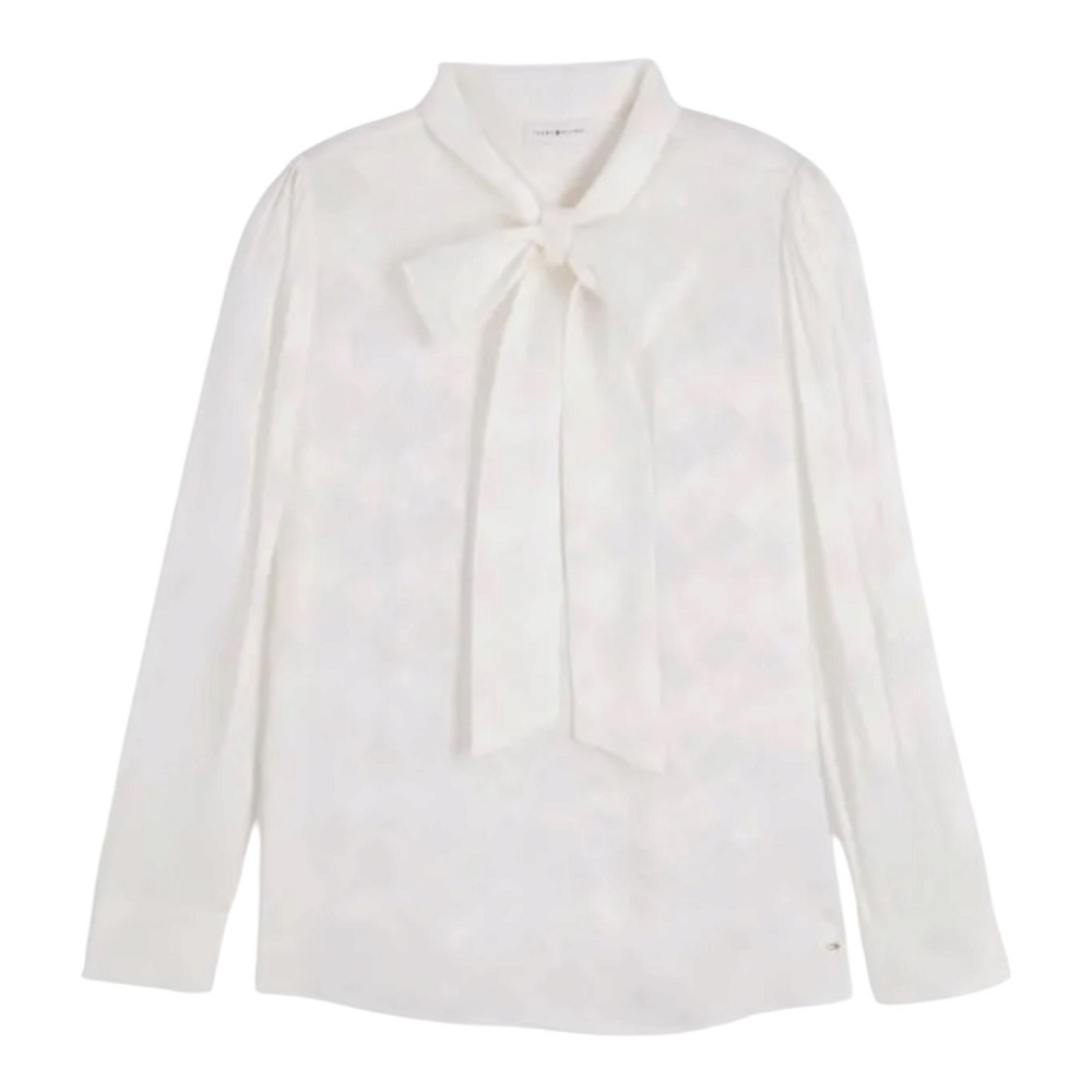 TOMMY HILFIGER</br>Tommy Hilfiger Fluid Jacquard Tie Detail Shirt WW0WW52238-YA8 Γυναικείο Πουκάμισο Εκρού TOMMY HILFIGER</br>Tommy Hilfiger Fluid Jacquard Tie Detail Shirt WW0WW52238-YA8 Γυναικείο Πουκάμισο Εκρού