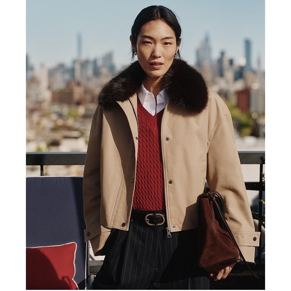 TOMMY HILFIGER</br>Tommy Hilfiger Cotton Jacket With Fur WW0WW52912-AEH Γυναικείο Μπουφάν Μπεζ