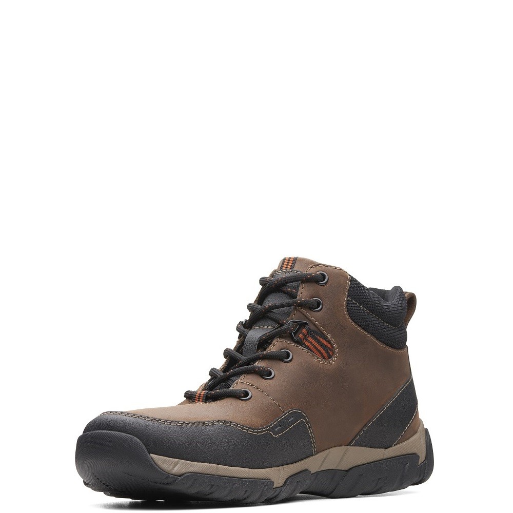 CLARKS</br>Ανδρικά Μποτάκια Καφέ Δέρμα Αδιάβροχα WALBECK TOP II Clarks