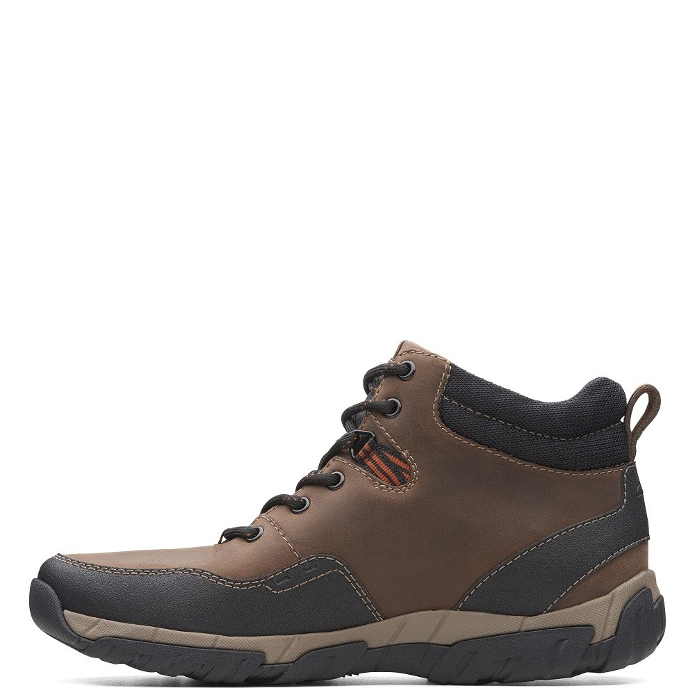 CLARKS</br>Ανδρικά Μποτάκια Καφέ Δέρμα Αδιάβροχα WALBECK TOP II Clarks