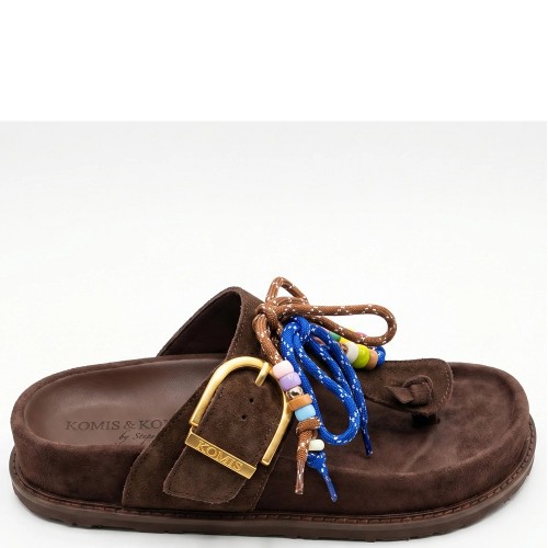 Komis & Komis E610 Γυναικεία Σανδάλια Καφέ Suede Δέρμα