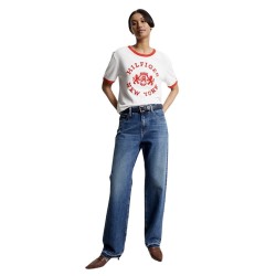 Γυναικείο T-shirt  Εκρού/Κόκκινο WW0WW39834-YBH 