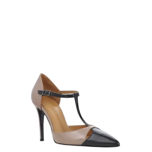 Γυναικείες Γόβες Κάμελ/Μαύρο Λουστρίνι ΤΡΟΥΝΤΥ Kalogirou